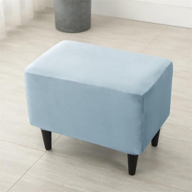 Yiran Furniture Hockerbezug aus Stretch-Samt in Blau, rechteckiger Fußhocker-Überwurf, rutschfest und abnehmbar - Bild 2