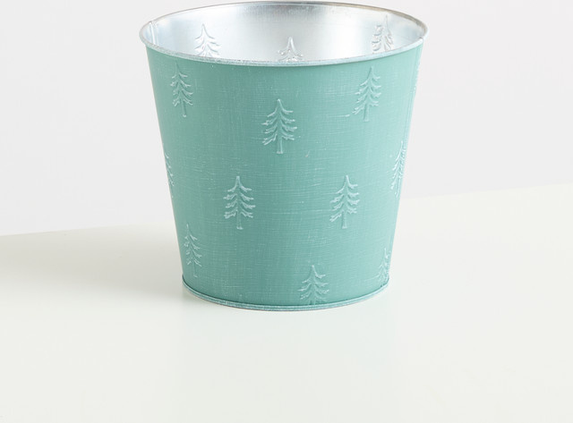 Modernes Zink Gefäß von BLUME2000 in Mint mit gestanzten Tannenbäumen, Höhe: 16 cm - Bild 1