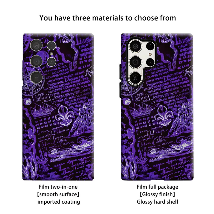 Stoßfeste Doppelschicht Handyhülle im Lila Vintage-Karten-Design für Samsung Galaxy S25 Ultra, S24 und S23 Ultra Plus - Bild 2