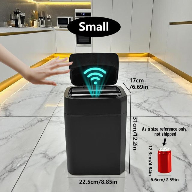ONEKA Automatischer Mülleimer mit Bewegungssensor in Schwarz, schlankes Design für Badezimmer, Schlafzimmer, Küche oder Büro, Breite: 22,5 cm, Tiefe: 31,0 cm - Bild 1