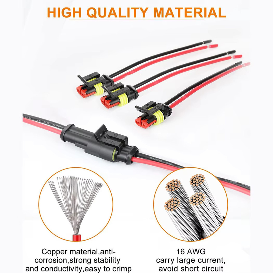 5/10 Paar wasserdichte 2-polige Wege-Stecker Set mit männlichen und weiblichen Steckverbindern in Schwarz für Auto, LKW und Boot, geeignet für 16 AWG-Draht - Bild 2