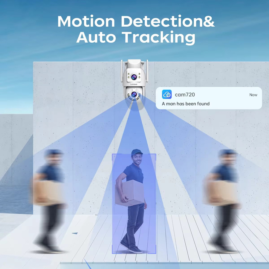 Lenovo 8MP HD Outdoor-Überwachungskamera mit Dual-Objektiv, Dual-Screen, AI-Tracking, PTZ-Farbnachtsicht und Überwachungsschutz in Weiß - Bild 3