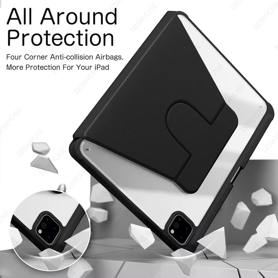 DZSWYCASE 360 Grad drehbare Schutzhülle für iPad Air 11 Zoll M4 M3 M2 sowie iPad Air 5./4. Generation und iPad Pro 11 Zoll 2018-2022 mit Stifthalter-Abdeckung in Schwarz oder Grün - Bild 2