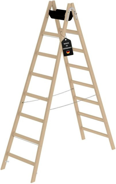 PROREGAL Sprossen-Stehleiter aus Holz in Braun mit 2 x 8 Sprossen - Bild 1