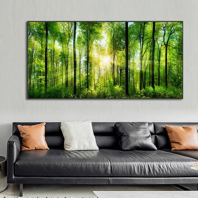 Landschaftsmalerei Wald und Bäume in Grün und Gelb als Leinwand Poster von Second Art Museum, Breite: 60 cm, Höhe: 150 cm, ohne Rahmen - Bild 2