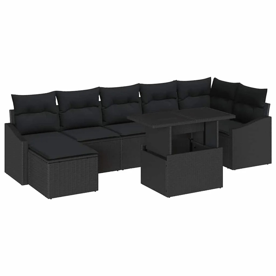 vidaXL 8-tlg. Garten-Sofa-Set in L-Form mit Kissen und integriertem Stauraum, Schwarz - Bild 2