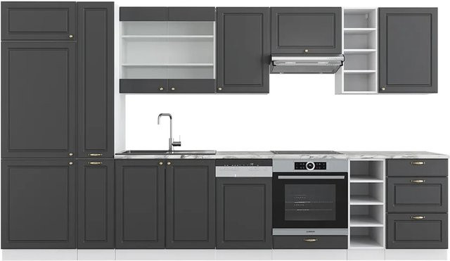 Vicco Küchenzeile Fame-Line Landhausstil in Weiß Anthrazit Gold, Breite: 355 cm - Bild 2
