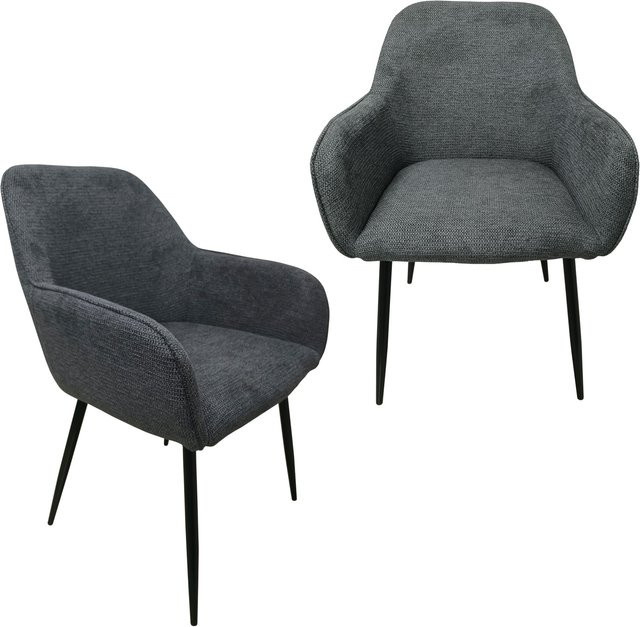 HTI-Living Stuhl Albany Waffle Grau 2er-Set mit Waffelpiqué-Optik im modernen Retro-Stil - Bild 1