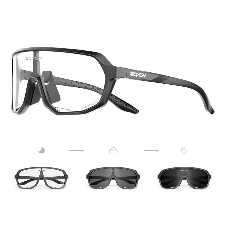 SCVCN Sportsonnenbrille, Photochrome, Vollrand, Kunststoff, Schwarz, Unisex - Bild 1