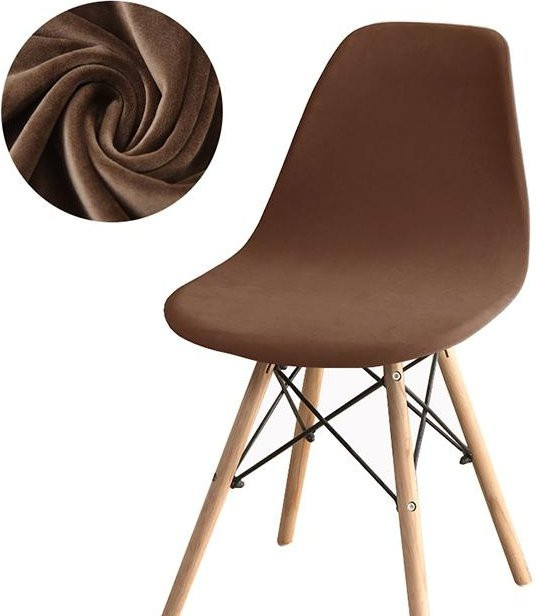 BRHUIXUE Samt-Stuhlhussen für Esszimmerstühle, elastische Sitzbezüge aus Polyester und Elastan, braun, 2er-Set - Bild 1
