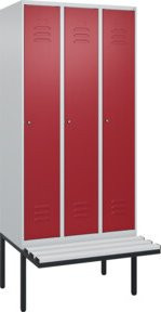 C+P Spind Classic PLUS Garderobenschrank mit Sitzbank, 3 Abteile, Lichtgrau, B/T/H: 212 x 90 x 81,5 cm - Bild 1