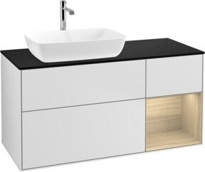 V&B Waschtischunterschrank Finion mit Wandbeleuchtung, Farbe Weiß und Eiche lackiert, Breite: 120 cm, Tiefe: 50,1 cm, Höhe: 50,1 cm - Bild 1