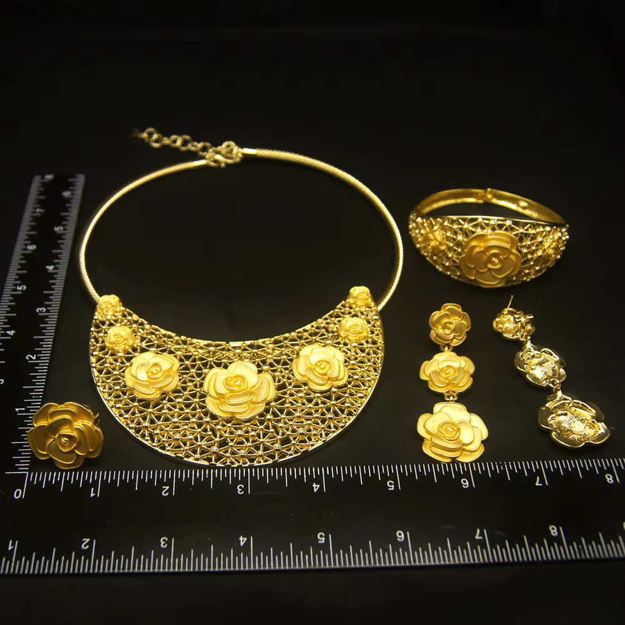SYHOL Schmuckset Damen, Gold, Knospenanhänger, Blumenohrringe, Blumenarmband - Bild 3