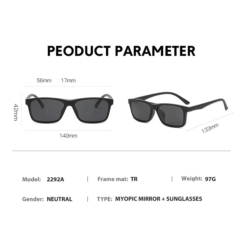NINJONA 6-in-1-Sonnenbrille, Unisex, Vollrand, TR90, schwarz, polarisiert - Bild 2