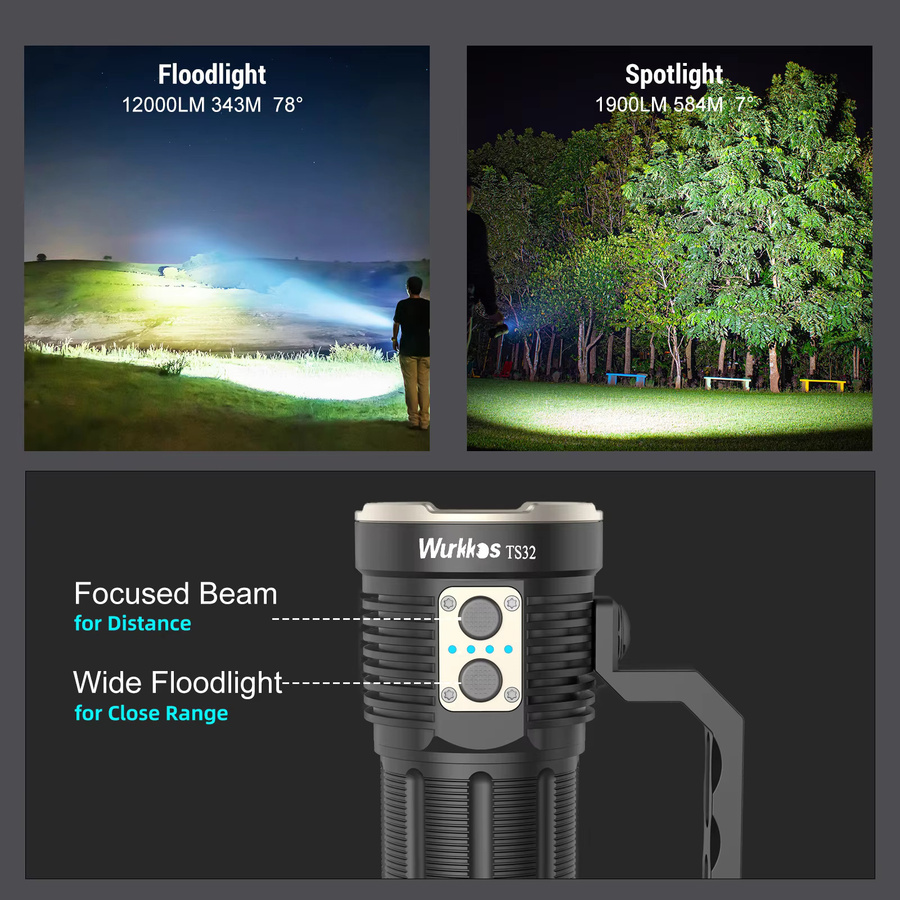 Wurkkos TS32 Taschenlampe in Schwarz mit 12000 lm, Dual-Switch-System, IP68 wasserdicht und wiederaufladbar - Bild 4