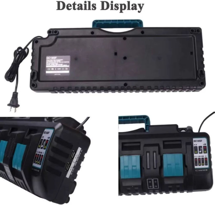 Makita 4-Port Akkuladegerät für LXT Lithium-Ionen 14,4V-18V mit Dual-USB-Anschluss Schwarz - Bild 3
