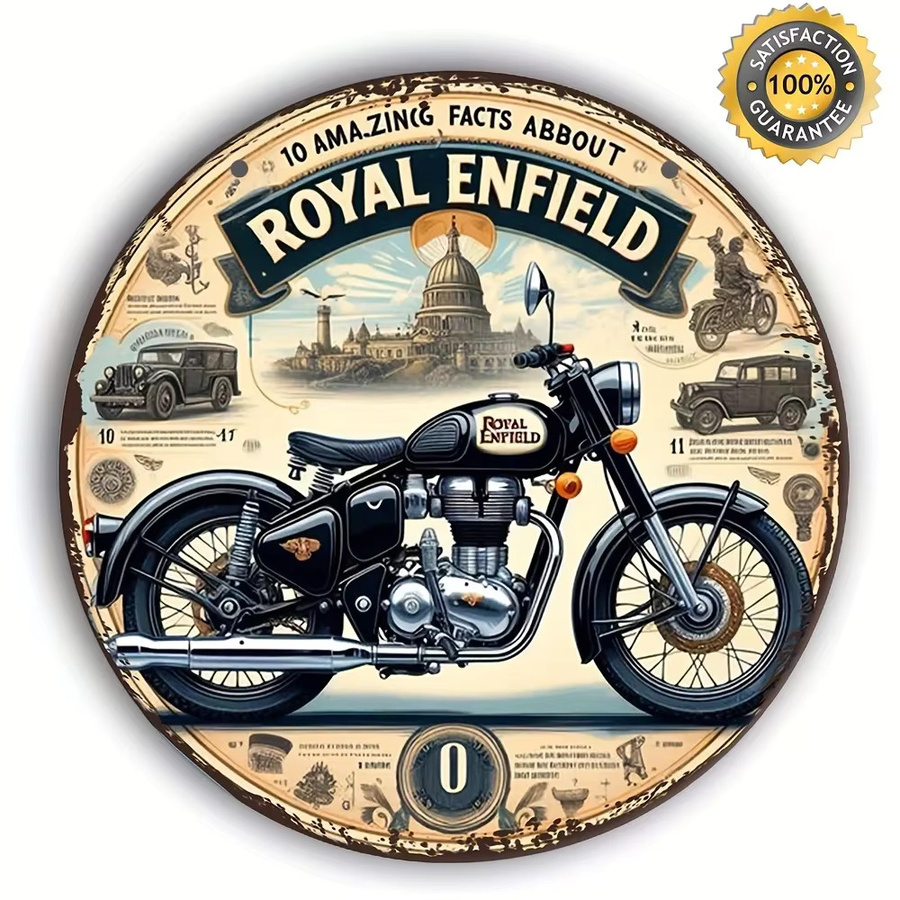 Royal Enfield Vintage Metallschild Rund mit Motorrad Motiv als Wandkunst für Garage und Café, Durchmesser: 20 cm - Bild 5