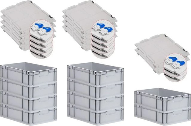 PROREGAL Spar Set 10x Eurobox Nextgen Economy mit Scharnierdeckel und blauen Schiebeschnappverschlüssen, Farbe: Blau/Grau, H x B x T: 17 x 40 x 60 cm, 34 Liter - Bild 1