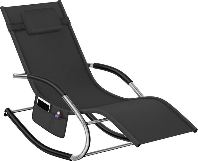 tectake Gartenliege ergonomisch mit Komfort-Schwingbewegung aus Textilene-Gewebe in Schwarz B/T/H: 146 x 62 x 92 cm - Bild 2