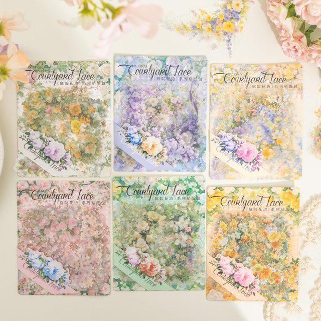 Mr.Paper 6er Set Vintage Blumen-Spitzen-PET-Aufkleber in Multicolour für Scrapbooking und Journaling - Bild 1