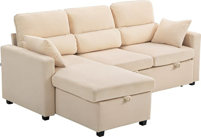 HOMCOM Verstellbares L-förmiges Ecksofa mit Bettfunktion und Stauraum in Beige inklusive Kissen - Bild 1