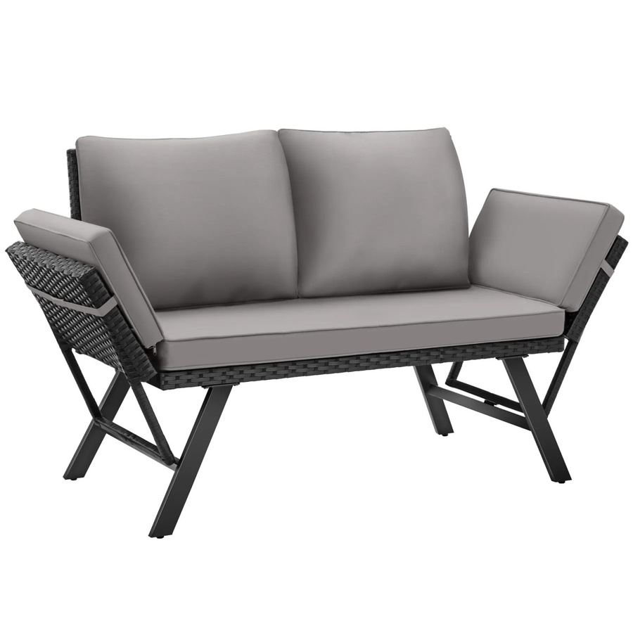 tectake Rattan-Loungesofa mit 2in1 Funktion in Schwarz-Hellgrau, B: 157 cm, T: 61 cm, H: 89 cm - Bild 3