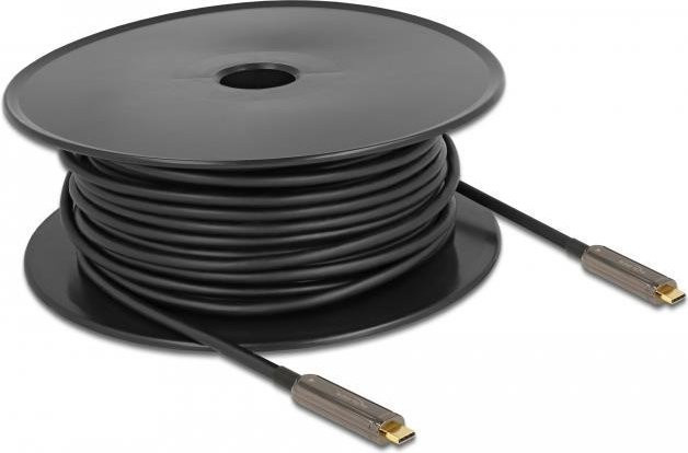 Delock USB-C auf USB-C Glasfaser Active Optical Cable (AOC) in Schwarz, 30,0 m, unterstützt 4K 60 Hz (3840 x 2160) - Bild 1