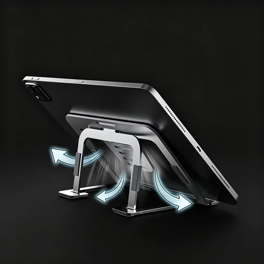 Boneruy P63 iPad-Ständer aus Aluminiumlegierung, faltbare Tablet- und Laptop-Halterung für den Desktop, Grau - Bild 3