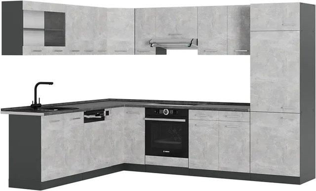 Vicco R-Line Eckküche modern in Beton und Anthrazit, B/T/H: 227 x 287 x 207 cm - Bild 1