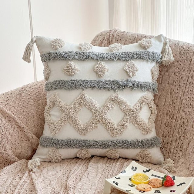 JMG Clothing Boho Kissenbezug aus Leinwand in Weiß, B/B: 45 x 45 cm - Bild 1