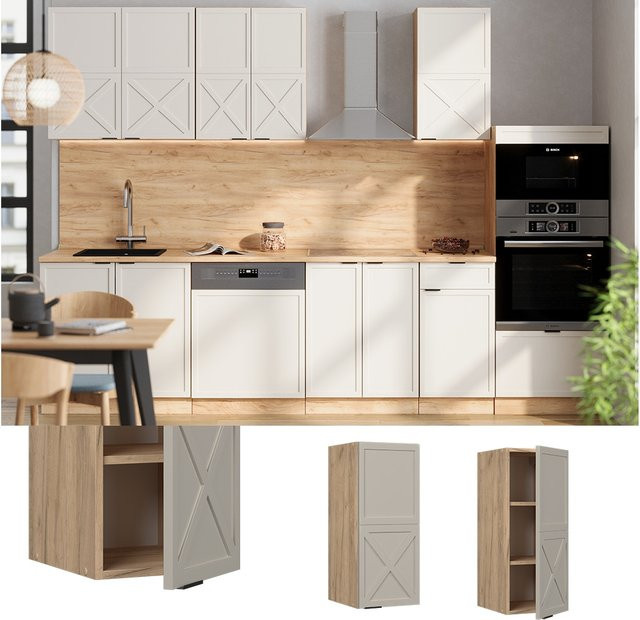 Vicco Hängeschrank Fame-Line Küchenschrank in Eiche Grau-Beige mit Soft-Closing-Scharnieren und Regalböden - Bild 1