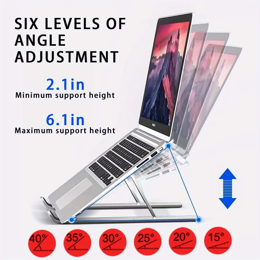 DUTRIEUX Verstellbarer Laptopständer aus Aluminium in Silber und Weiß, 6-stufige Höhe, faltbar und tragbar für 8-16 Zoll Laptops - Bild 2