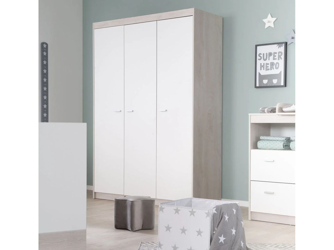 Roba Kleiderschrank Julia 3-türig weiß und Eiche mit Kleiderstange und Regalböden B/T/H: 131 x 52 x 190 cm - Bild 5