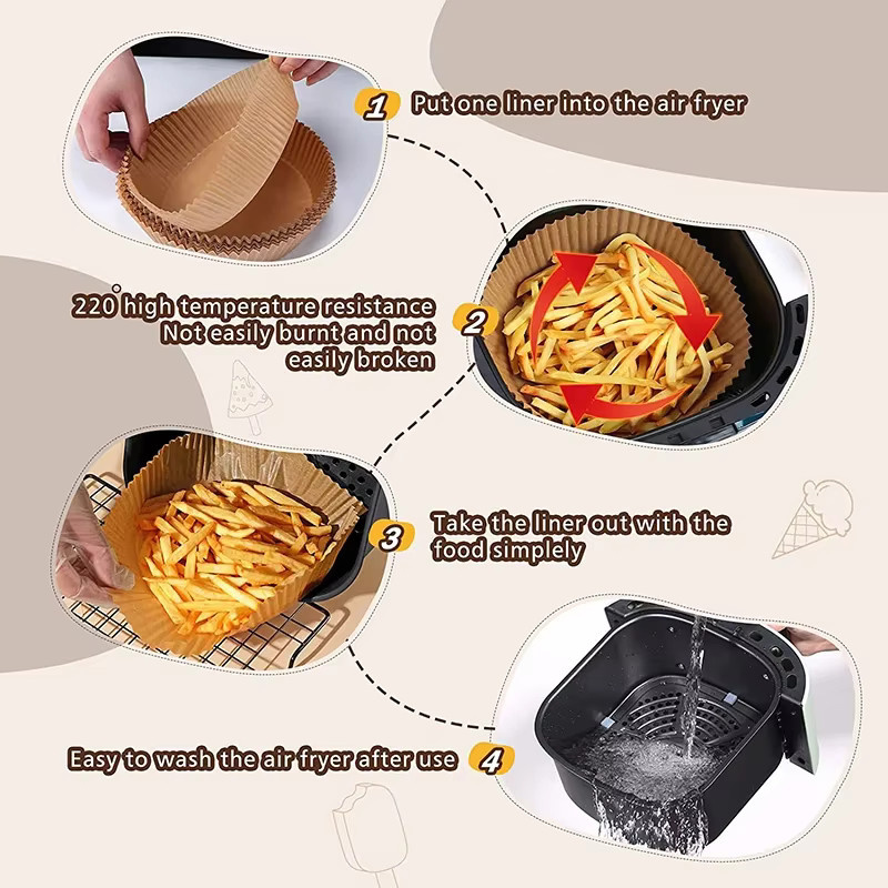 DAWNHOPE Air Fryer Spezialpapier Einweg Backpapier Ölabsorbierend und Ölbeständig, 50 Stück, Braun - Bild 5