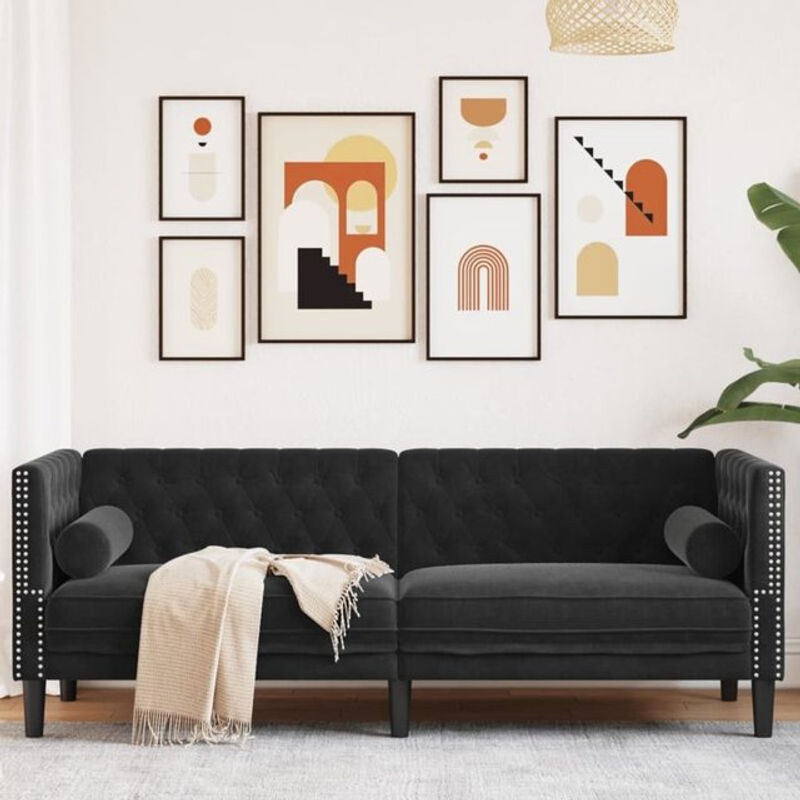 Chesterfield 3-Sitzer Sofa mit Nackenrollen von vidaxl in Schwarz aus Samt - Bild 1