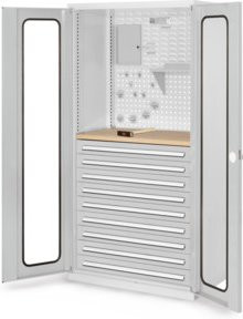 Kappes Schubladenschrank RasterPlan Mod. 37 mit Sichtfenstertüren in Grau RAL 7035, B: 60 cm, H: 195 cm, T: 100 cm - Bild 1