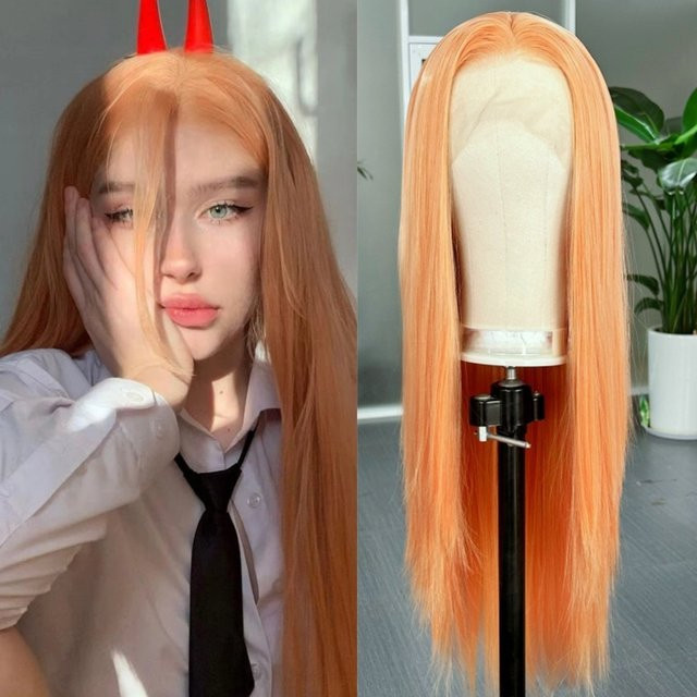 XiuQingCheng Perücke, synthetisch, Lace-Front, hellorange, Damen - Bild 1