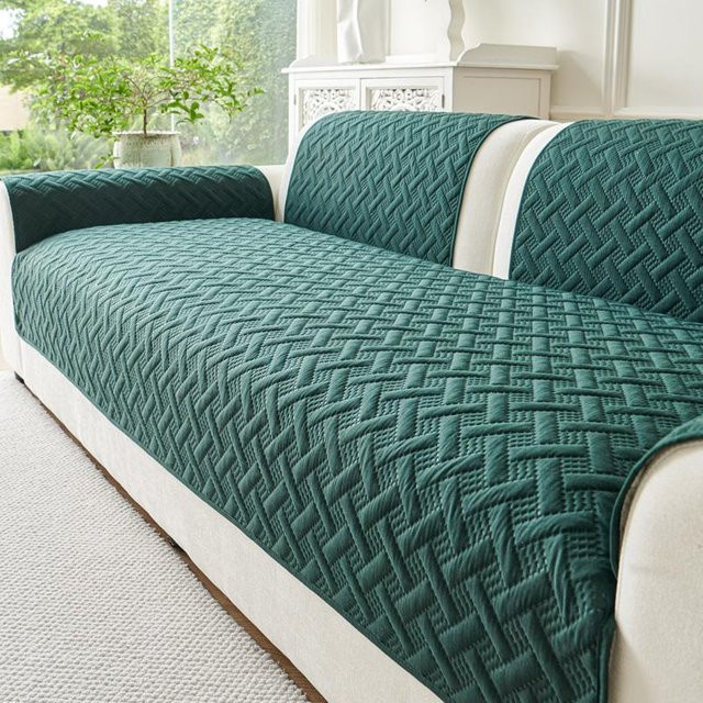 HOMEMOTION Sofabezug Gestreift in Dunkelgrün, Rutschfester und Schmutzabweisender Universal Sofaschutz für alle Jahreszeiten, Breite: 180 cm, Tiefe: 70 cm - Bild 1