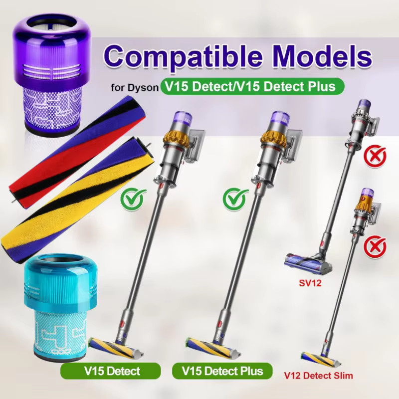 QJYvePro Ersatzfilter und weiche Rollenbürste für Dyson V11 SV14 Animal und V15 Detect Modelle, kompatibel mit V15 Torque Drive Akku-Staubsauger, multicolour - Bild 2