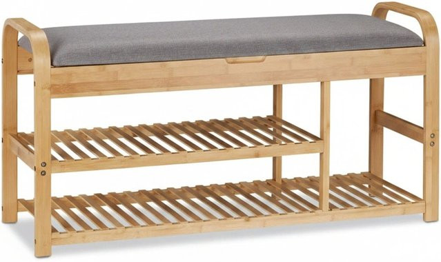 Relaxdays Schuhbank aus Bambus mit Stofffach in Grau, B/T/H: 100,5 x 50 x 33 cm - Bild 1