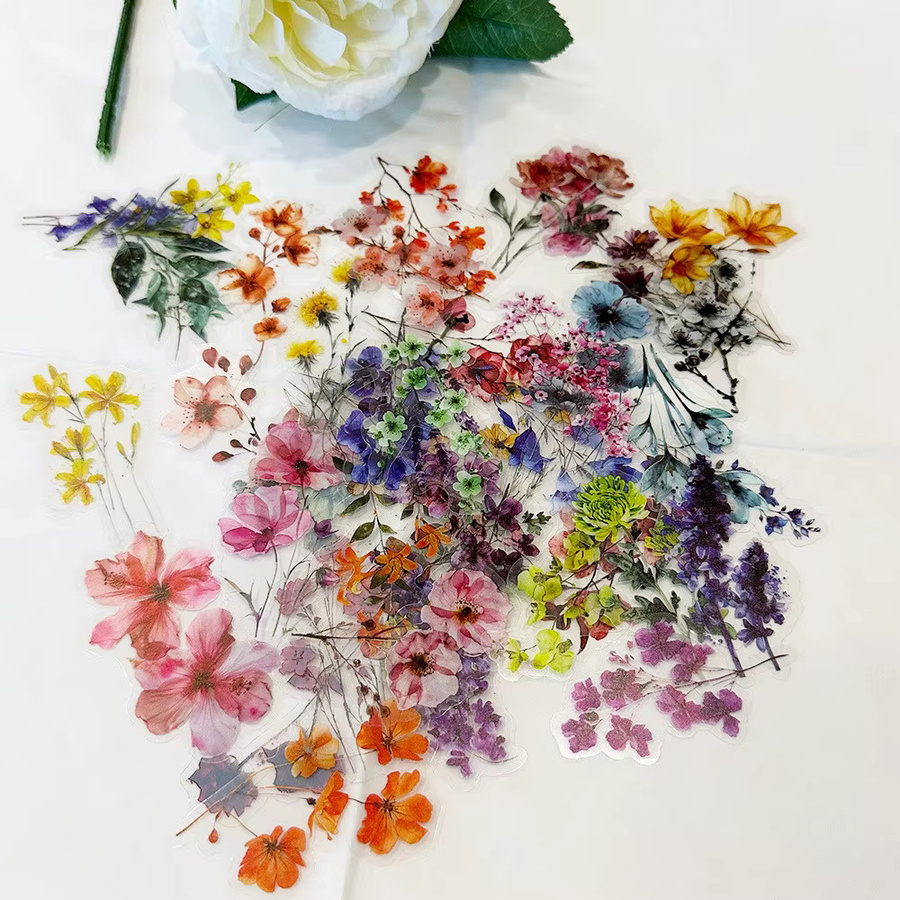 50 Stück RecordingYourLife Floral Aufkleber, wasserfeste transparente PET Blumen-Sticker für Scrapbooking in Multicolour - Bild 2