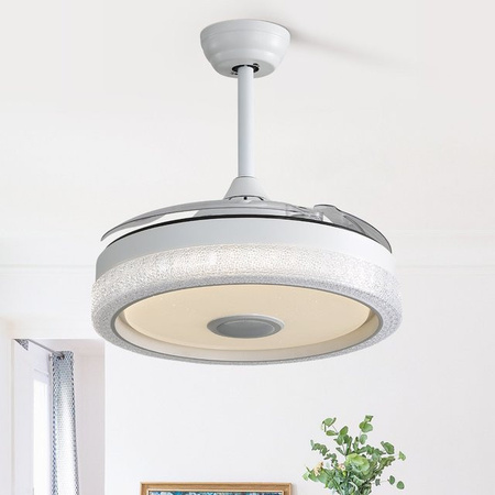 SONNI Deckenventilator mit LED-Beleuchtung und RGB, 42 Zoll, Weiß, mit 3 ABS-Flügeln, DC-Motor und Fernbedienung