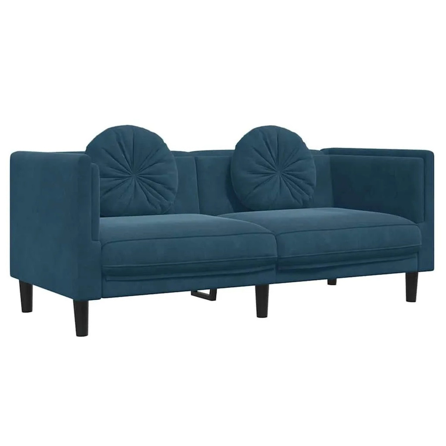 vidaXL 2-Sitzer Sofa aus blauem Samt mit Kissen und Schaumstofffüllung, B/T/H: 173,5 x 77,0 x 70,0 cm - Bild 2