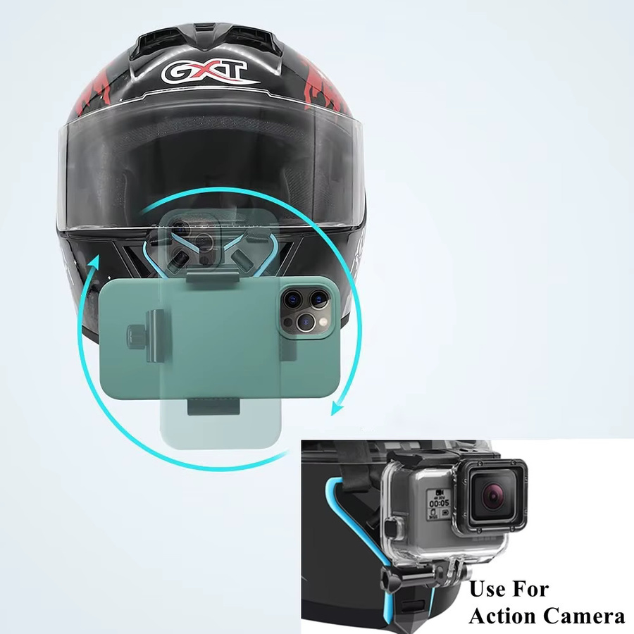Motorrad Helm Halterung für GoPro Hero 12 10 9 8 7 Action Kamera und Smartphone in Schwarz - Bild 3