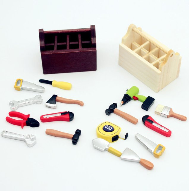 GCDHome Puppenhaus Miniatur Toolbox, Werkzeuge Sets, Zubehör, Holz, Bunt / Mehrfarbig - Bild 1