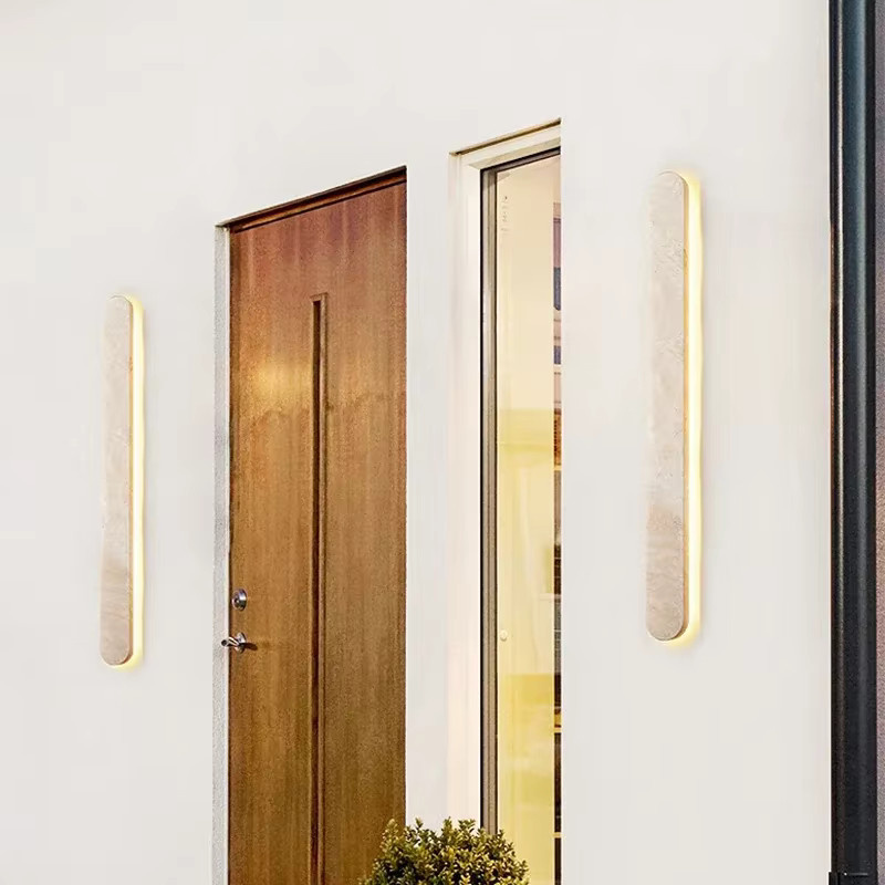 IISINUO LED Wandleuchte aus gelbem Travertin-Naturstein, lineare Up-Down Außenleuchte für Garten und Außenbereich - Bild 4