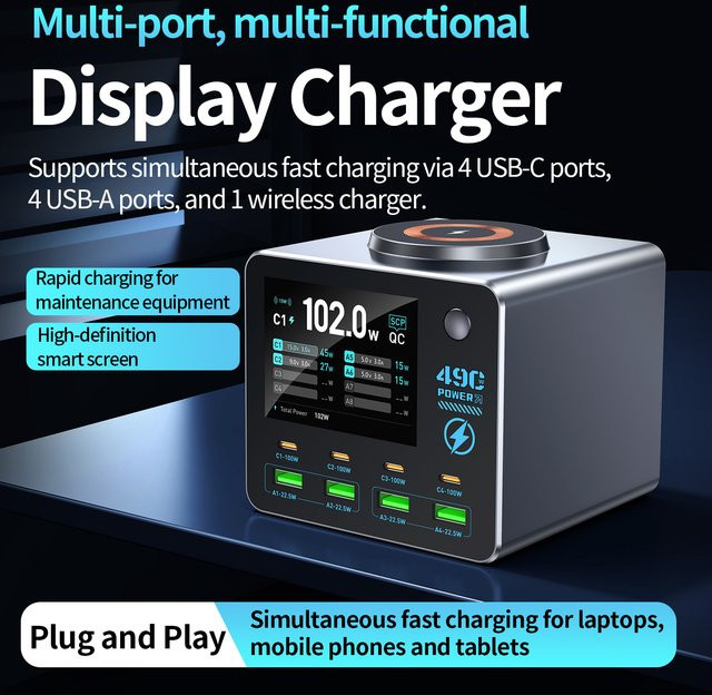 Deepartner 140W Smart Digital Multi-Port Ladegerät mit 4C4A für Smartphones und Tablets - Bild 1