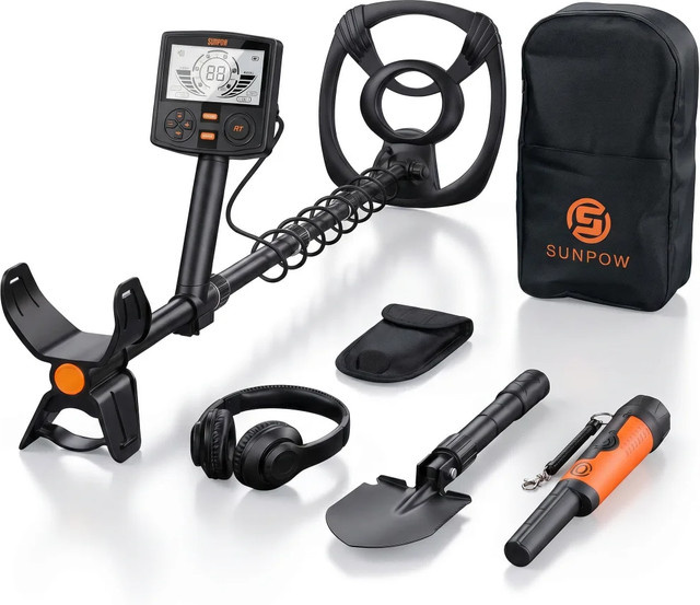 SUNPOW Professioneller Metalldetektor OTMD14 in Schwarz mit 12-Zoll Wasserdichter Spule, Hochpräziser DSP-Chip und 5 Modi sowie Dual-LCD - Bild 1
