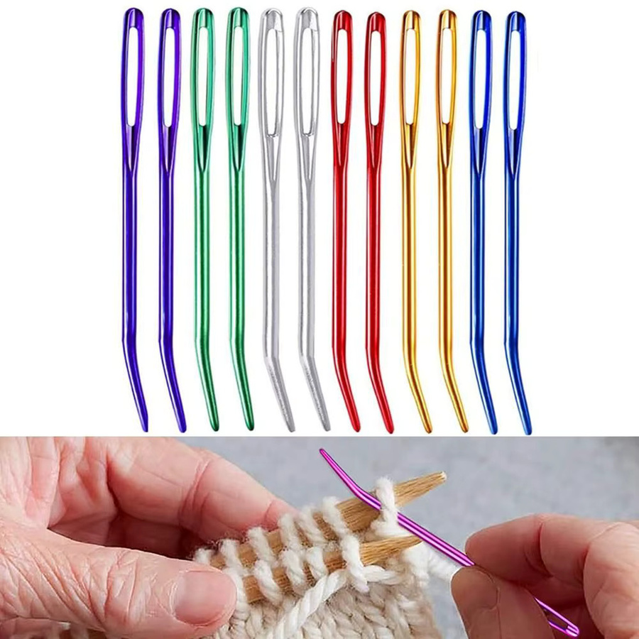 2 Stück gebogene Stricknadeln aus Aluminium mit großen Augen für Tapisserie und Handarbeiten in Lila und Mehrfarbig - Bild 4