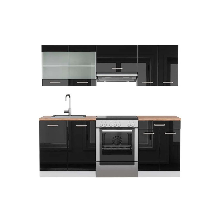 Vicco R-Line Küchenzeile Schwarz Hochglanz und Weiß Eiche modern B/T/H: 200 x 60 x 82 cm - Bild 2
